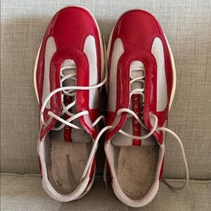Prada Women’s America’s Cup Sneakers - Glossy Red/Grey Size 40/10